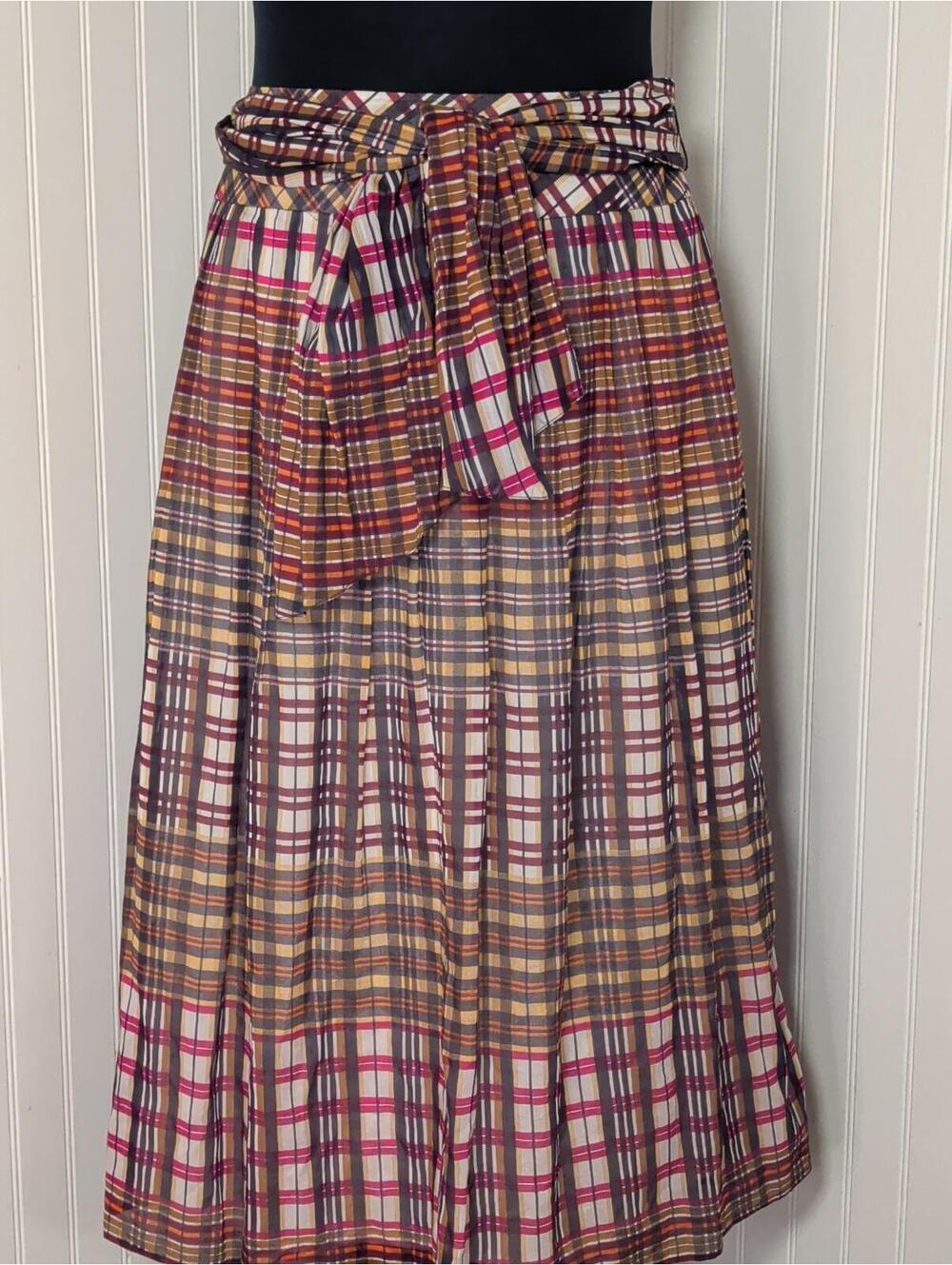 Vintage inspired Plaid Pleated Midi Skirt with Waist Tie (14)